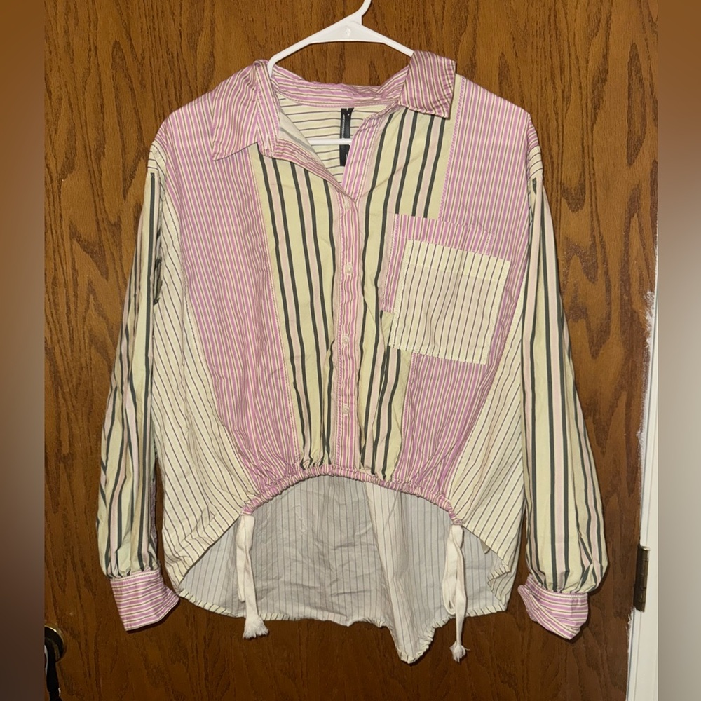 Striped Pink and Cream Button-Up Shirt